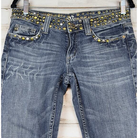 Womens Miss Me JP4288 Embellished Silver Studs Low Rise Jeans 29 x 30 Raw Hem - Picture 2 of 12
